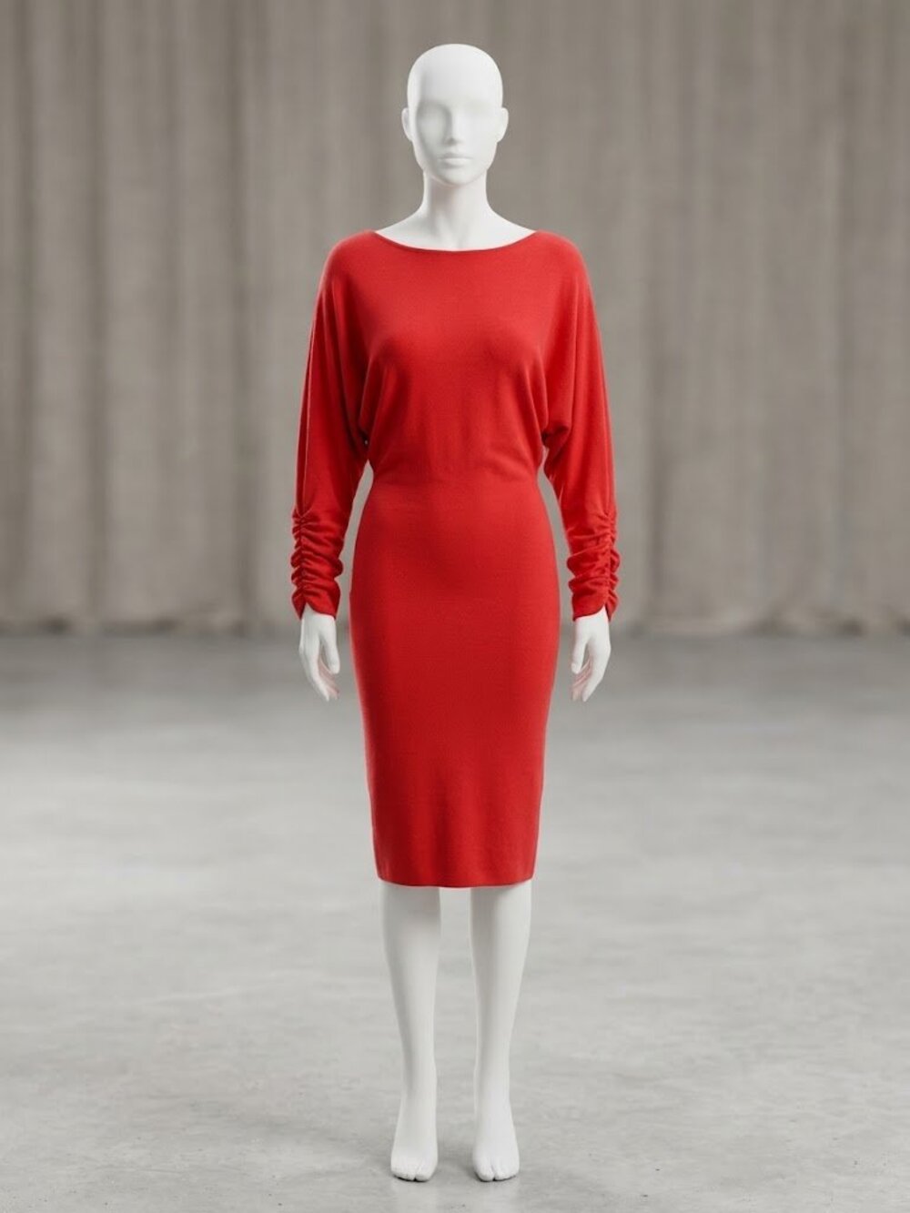 REISS Cashmere Wool Blend Red Sweater Holiday Dress Batwing Ruched Long Sleeve